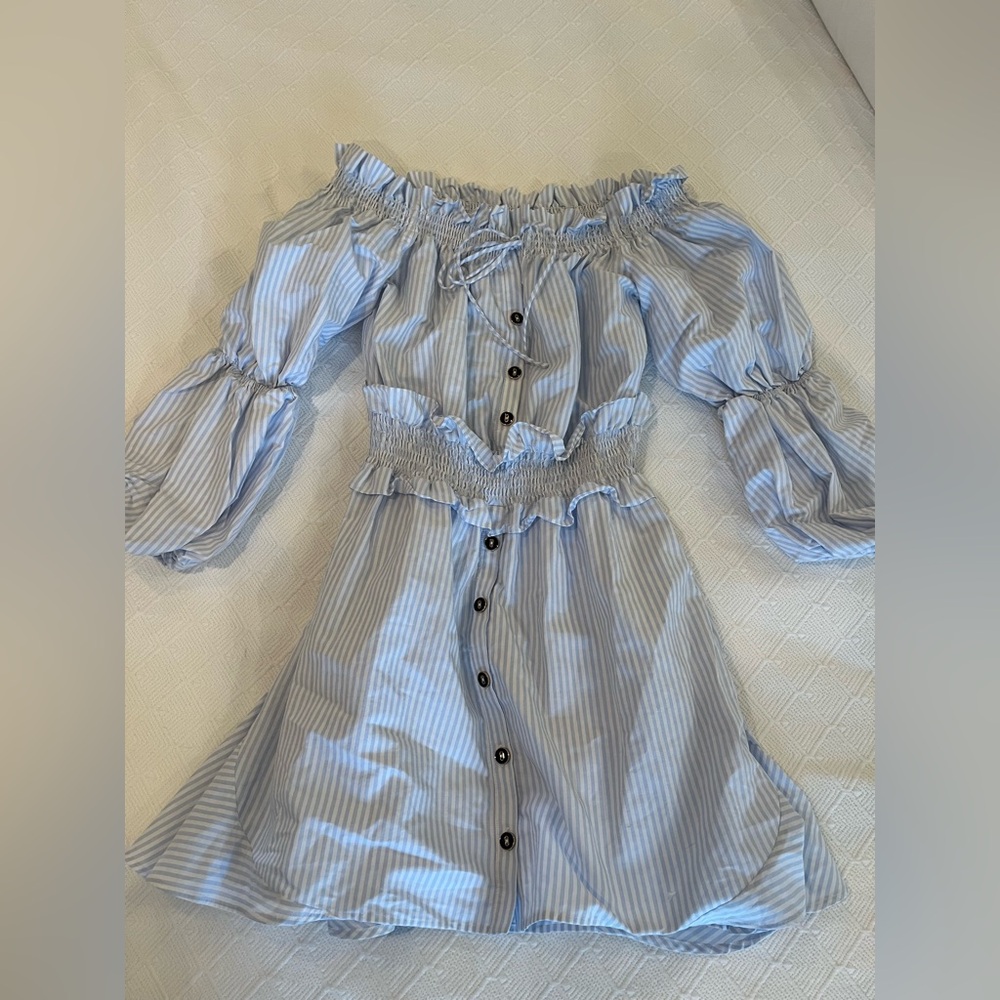 NWT Gianni Bini Blue & White Striped Off-Shoulder Dress